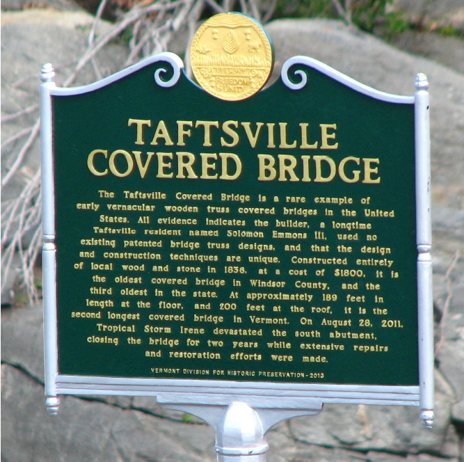Taftsville Covered Bridge historical marker